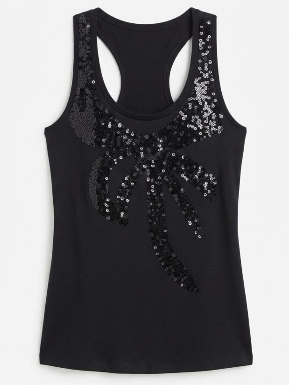 MILEY MAXAZRIA Black Sequin Bow Tank Top / Racerback Knit Cami Medium